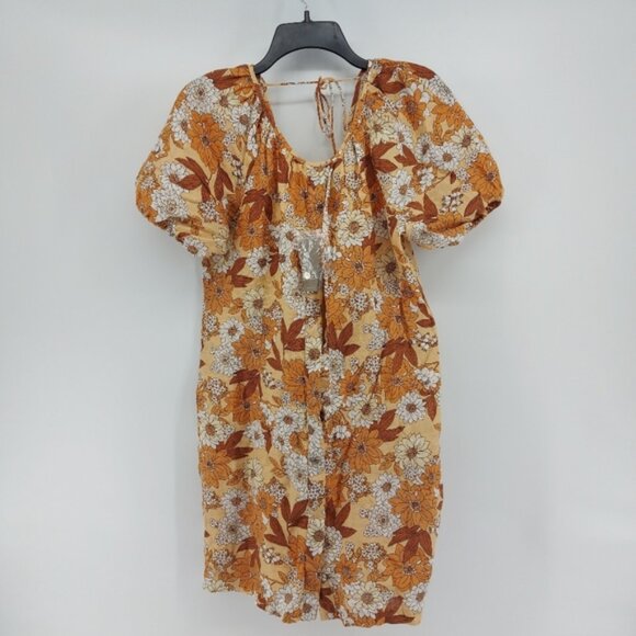 J CREW Womens Floral V-Back LINEN Shirt Dress Sheath Camel Brown BG4… - Picture 3 of 9